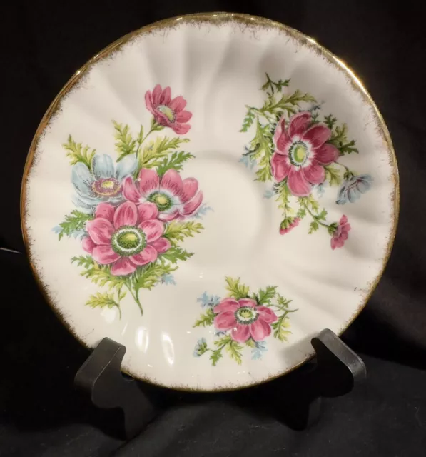 Gladstone Fine Bone China England Saucer Ribbed Floral Gold Brushed Trim Vintage