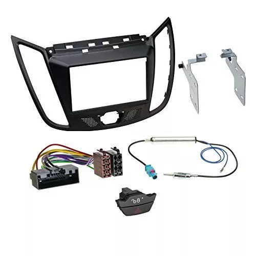 Panneau Set Iso Navigateur Radio Moniteur Double 2 din Ford C-Max Noir Poli