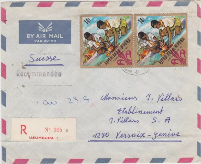 Cover Burundi, 1988. Usumbura to Geneve.  Air Mail  Registered