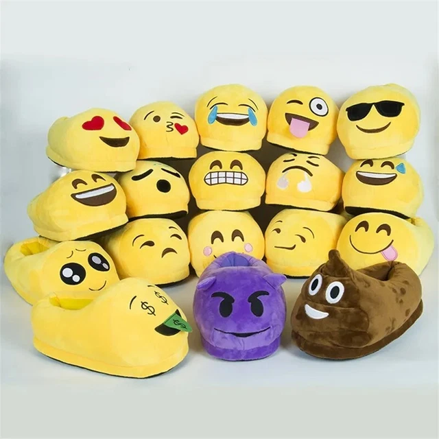 Chausson Emoji Pantoufle Chaude Hiver Anti Derapant  Smiley Homme Femme Enfant