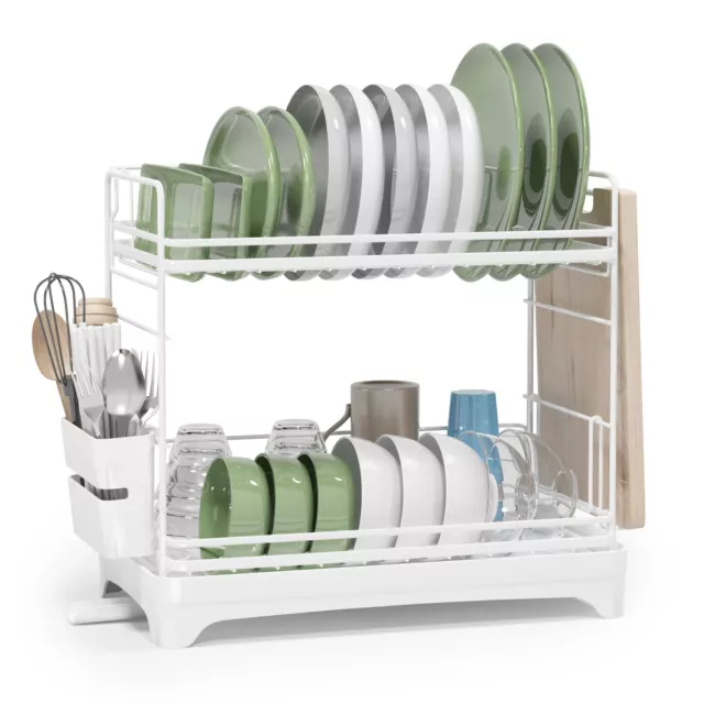 Yoneston Dish Drying Rack 2-Tier Dish Drying Rack with Water Tray Utensil Holder