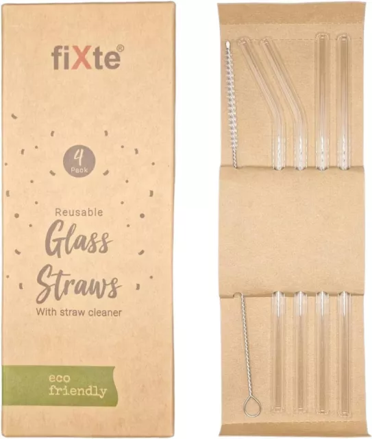 Glass Drinking Straws Eco Friendly Reusable Party With Cleaning Brush Pack Of 4