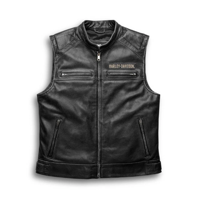 Harley Davidson Leather Vest Genuine Leather Cowhide Motorcycle Café Vest Large