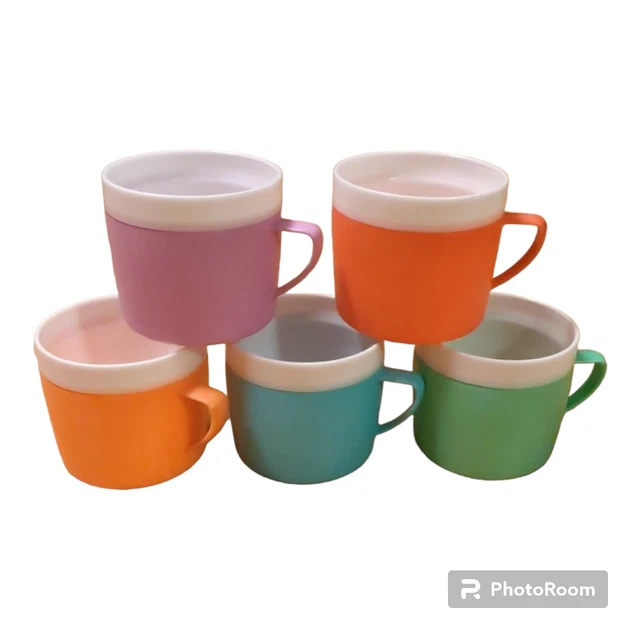 Bolero Coffee Mugs Therm O Ware Plastic Assorted Pastel Colors Vintage Set Of 5