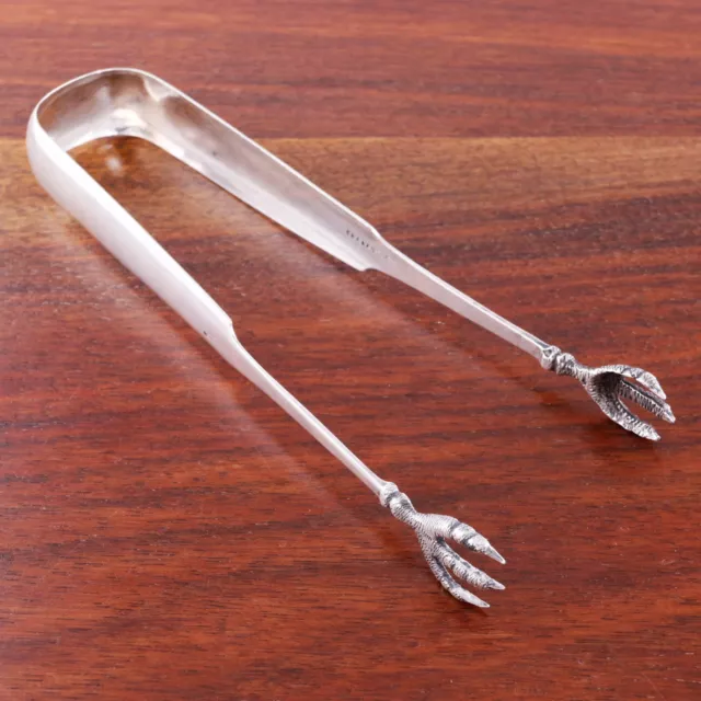 Samuel Macomber Taber Providence Ri Coin Silver Sugar, Ice Tongs Bird Claw Bowls