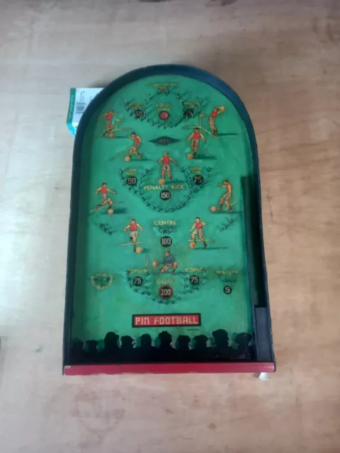 Vintage 1950s Rare Kay Pin Football Bagatelle Game  Toy England Glass Balls