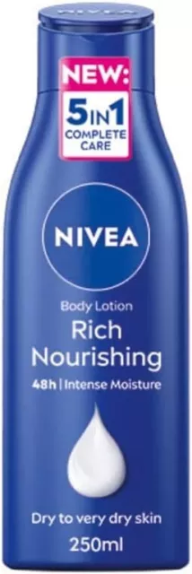 NIVEA Rich Nourishing 5 In 1 Body Lotion for Dry Skin 250ML - NEW UK STOCK