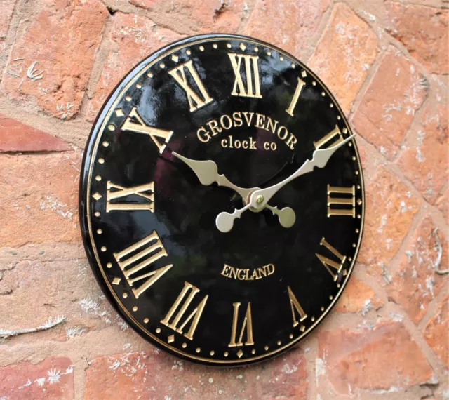 Garden Wall Station Clock Outdoor indoor black Hand Painted church clock 30cm