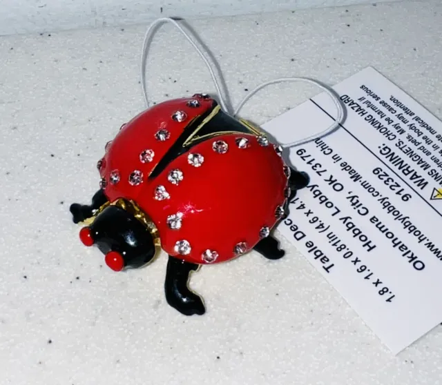 Ladybug Metal Enamel Jeweled Rhinestone Hinged Trinket Box NWT