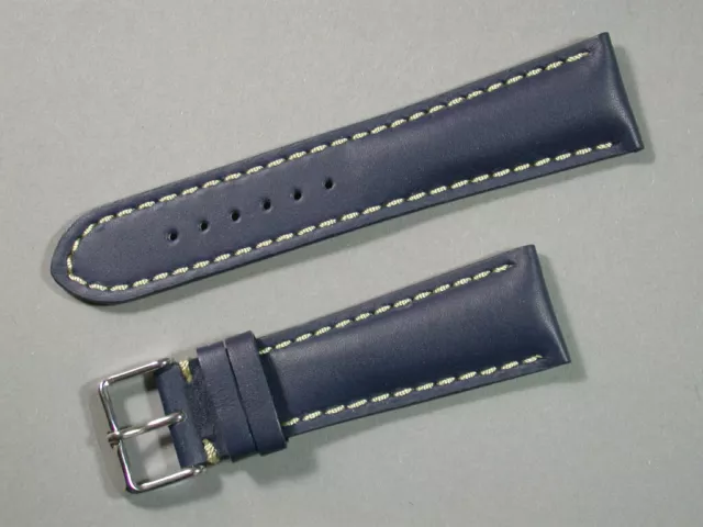 Dickes echt Kalbsleder Uhrenarmband D-Blau mit Naht 24mm Edelstahlschließe 8829