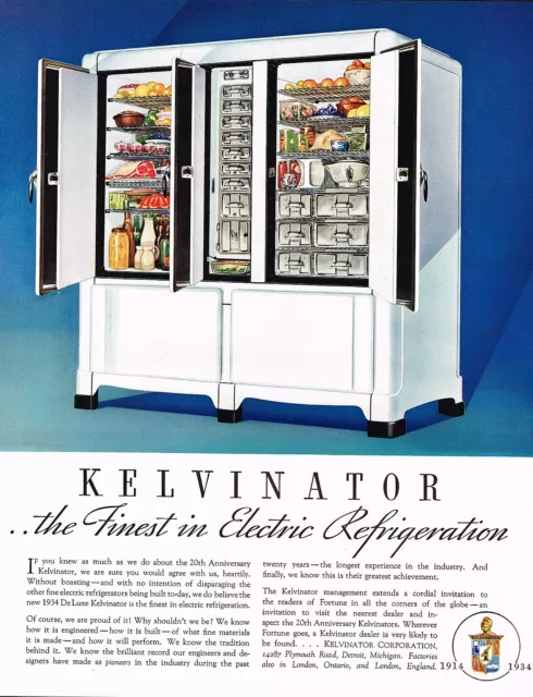 1930S BIG ORIGINAL Vintage Kelvinator Refrigerator Retro Kitchen Art ...