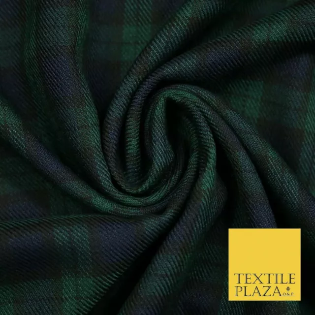 NAVY BLUE GREEN Tartan Check Polyester Viscose Fabric 58" Craft Dress 5074
