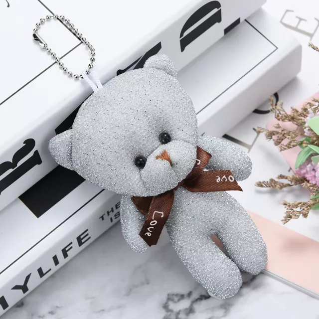 Cartoon Bear Doll Glitter Bowknot DIY Pendant Stuffed Toy Gift (Light Grey) 2