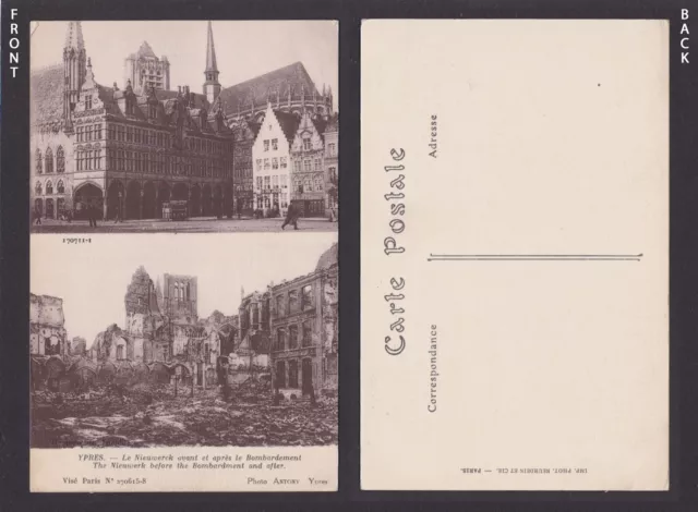 BELGIUM, Postcard, Ypres, The Nieuwerk before the Bombardment and after, WWI