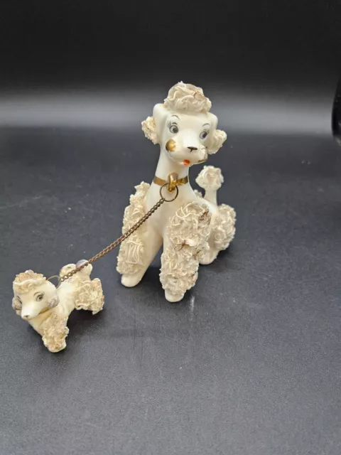 VTG.  Lefton Spaghetti Mama Poodle w/Baby on Chain Japan