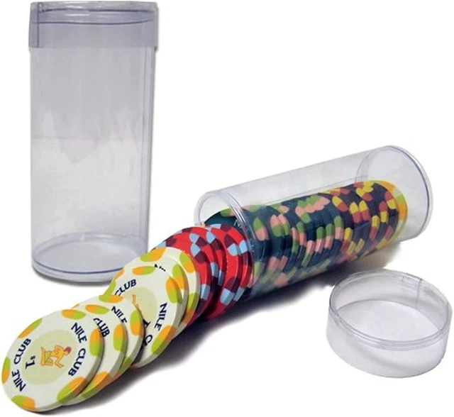 Brybelly Lot of 10 Clear Plastic Poker Chip Tubes - Each Holds 25 Standard Poker