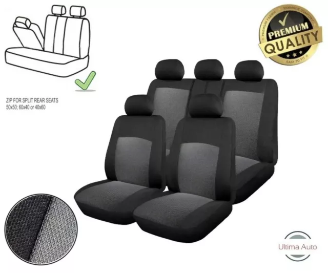 Citroen Dacia Grey & Black Cloth Car Seat Covers 9 Pcs Full Set Split Rear Seat