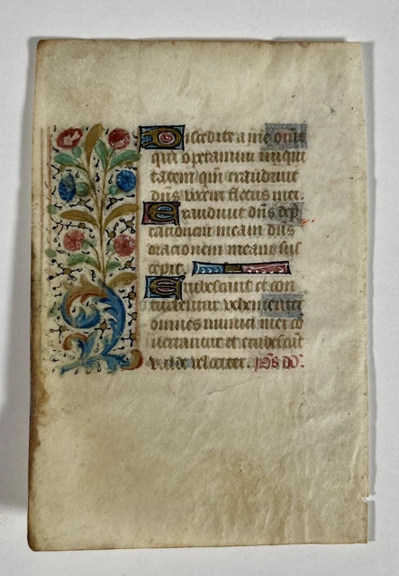 SMALL Illuminated Book of Hours Leaf Medieval Vellum 15th C. Prayer Manuscript SMALL Illuminated Book of Hours Leaf Medieval Vellum 15th C. Prayer Manuscript