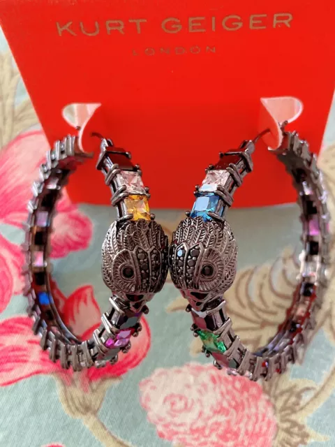 Kurt Geiger London Checkerboard Crystal Hoop Earrings, NWT $128