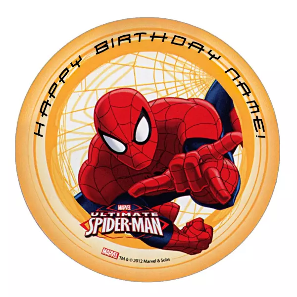 Spiderman Personalised Edible Kids Party Cake Decoration Topper Round Image