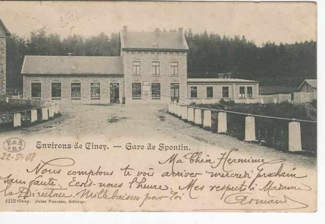 CARTE POSTALE ANCIENNE - BELGIQUE- CINEY- 1908 - Gare de Spontin