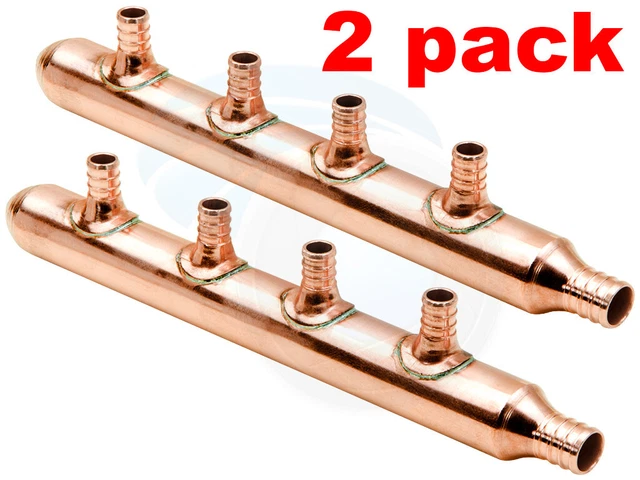 2 Pack 3/4in Inlet 1/2in PEX Water Outlet 4 Ports Closed End Manifold