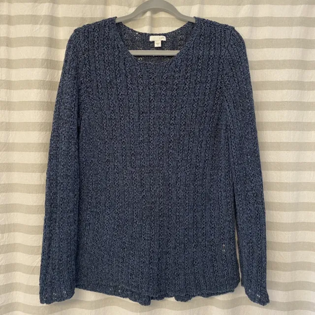 EUC J. Jill Pure Jill Blue Knit Pullover Sweater Size M Cotton Blend Sheer