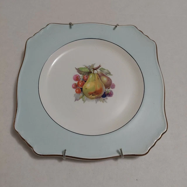 Royal Winton VTG England Square Dessert Plate Fruit Mint Green Gold Border