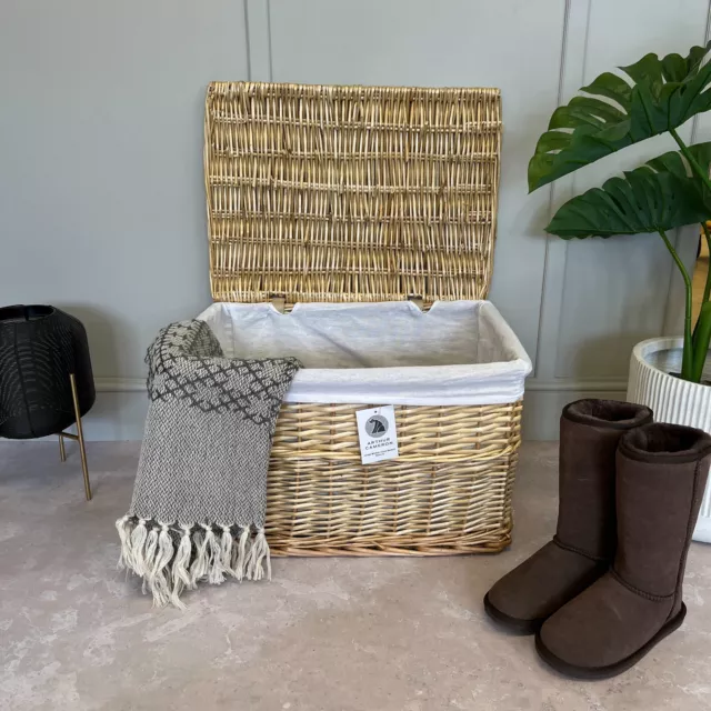 Natural Lined Wicker Storage Basket - Lined Storage Hamper in 4 sizes