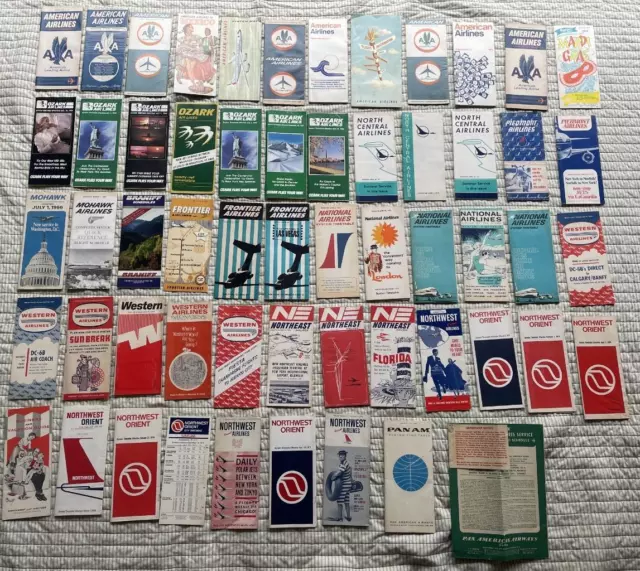 Lot of 57 Various U.S. Airline Timetables and Brochures 1950-80's