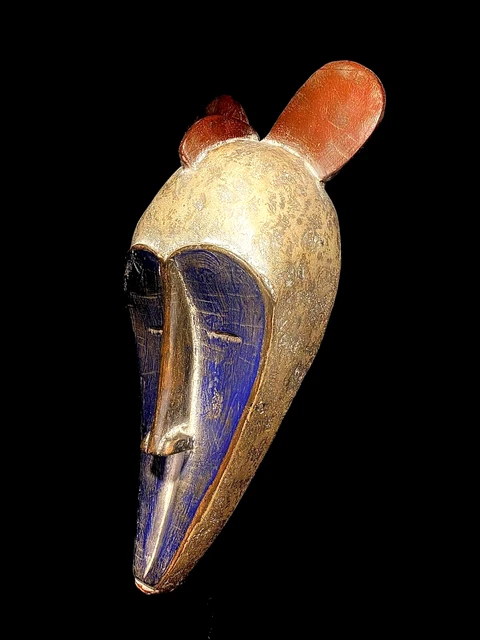 African Tribal Face Mask Wood Hand Carved Vintage Wall Hanging Fang Mask-5166