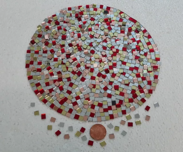 1000 Pieces, Mixed Colours Glass Mirror Tiles, Size Approx 5 x 5 mm, 1.8mm Thick