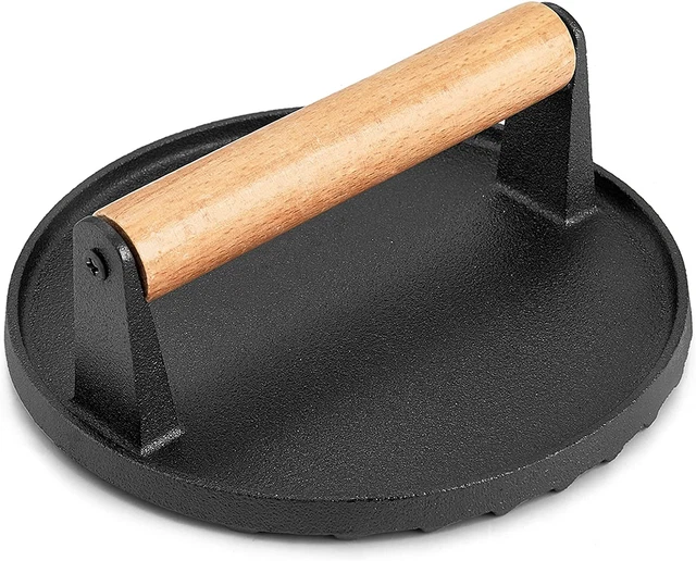 Hasteel Single Cast Iron Grill Press, Heavy Duty 7In Bacon Burger Press with Woo