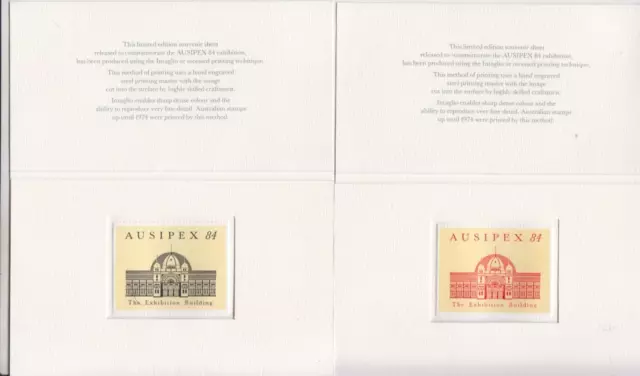 Stamp Australia AUSIPEX Exhibition Buildings 1984 sample proof pair replica card