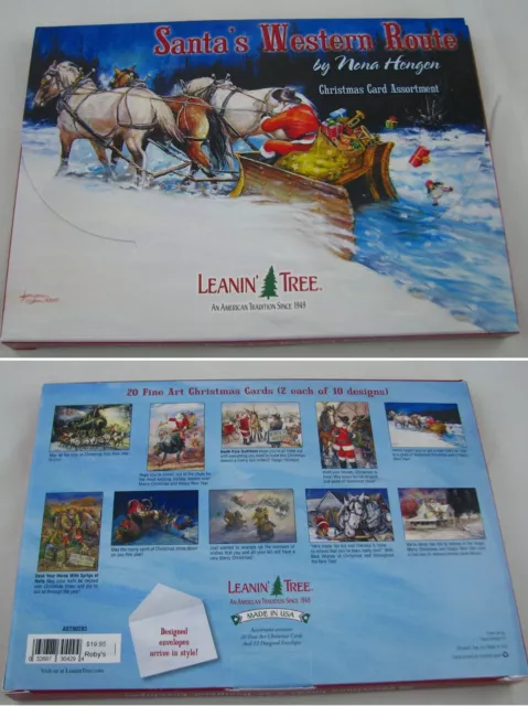 Leanin Tree Santa's Western Route 20 Christmas Holiday Cards Box Envelopes