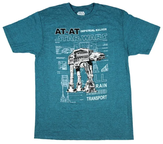 Star Wars AT-AT Schematics Men's Teal Graphic T-Shirt New