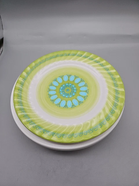 Plato moderno de melamina avacado verde y azul agua Prolon de mediados de siglo