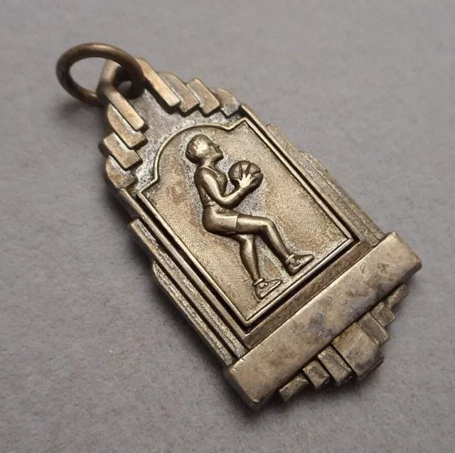 1920s Art Deco Small Sterling Silver Sports Medal w Figure of Basketball Player