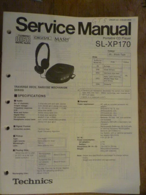 Technics / Panasonic  SL-XP170  Portable CD Player   ORIGINAL Service Manual