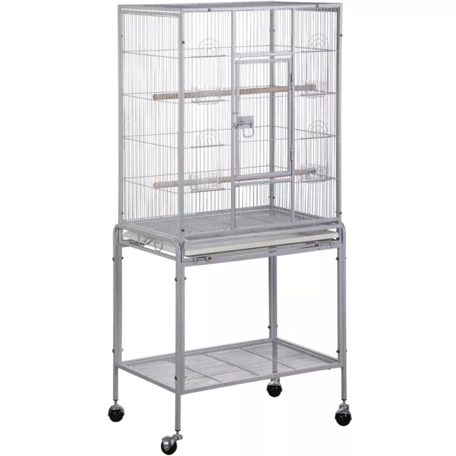 53" Parakeet Bird Cage Pet Parrot Flight Cage for Cockatiels Rolling Stand White