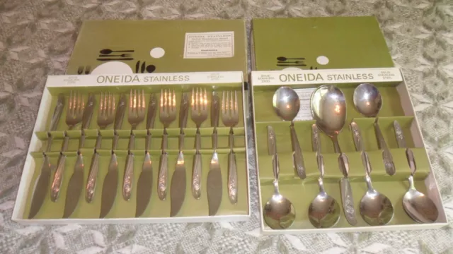 Vintage Oneida Solid Stainless Steel Fisheaters & Fruit Set - New In Boxes