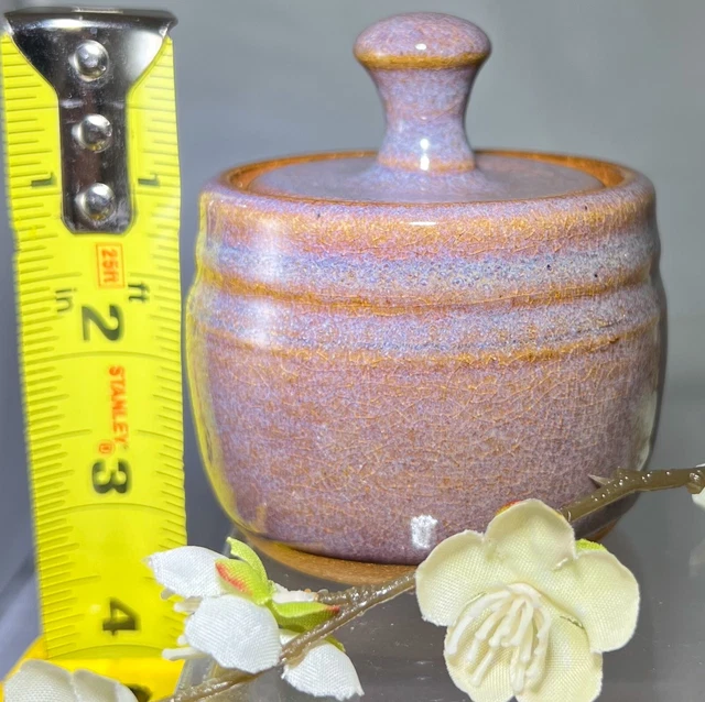 Vintage Handmade Studio Art Pottery Purple Glazed Lidded Jar Signed Bob Leek 