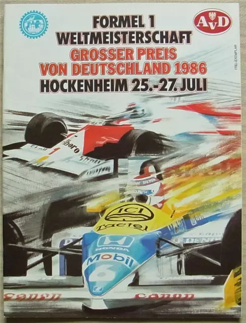 DEUTSCHER GROSSER PRIX FORMULA ONE F1 1986 HOCKENHEIM Offizielles Programm