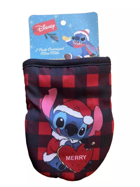 Disney Stitch 2 Pack Plaid Oversized mini Oven Kitchen Mitts Holiday Christmas