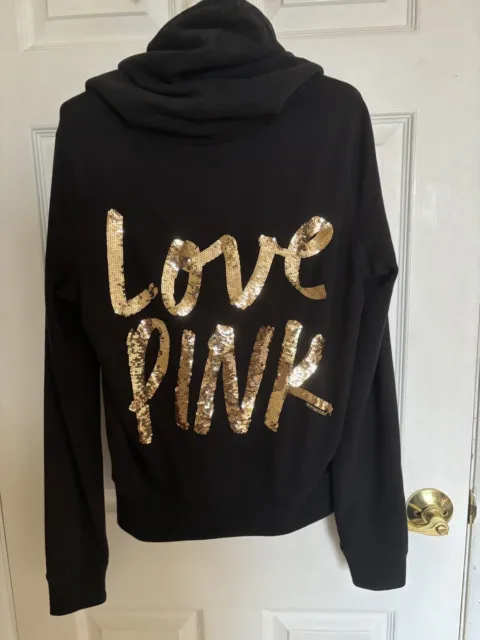 Victoria's Secret Pink Vintage Bling Sequin Hoodie Black Medium  Pre-Owned