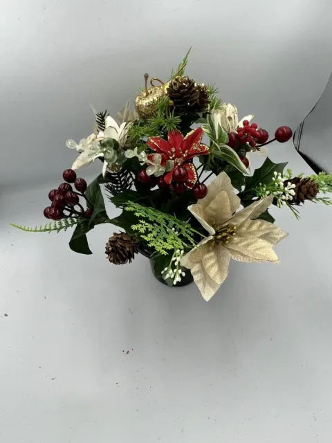 Quality Artificial Christmas  Arrangement Grave vase / Memorial / Crem Pot Red