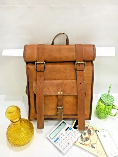 New Men's Genuine Real Leather Vintage Backpack Rucksack Messenger Laptop Bag