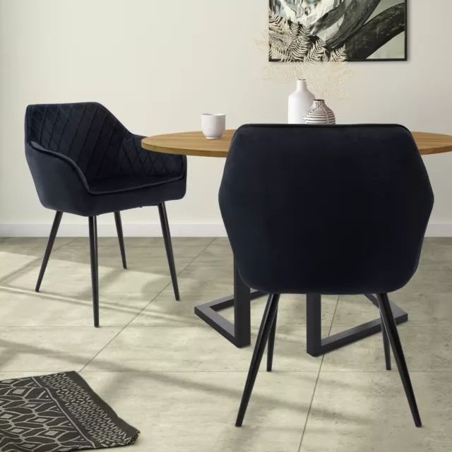 Set 2x Silla de comedor / salón de terciopelo negro con patas de acero 80 cm