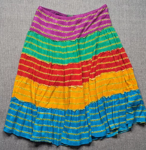 RALPH LAUREN Multi Stripe Tiered Ruffle Cotton Crinkle Maxi Skirt Sz. 2X