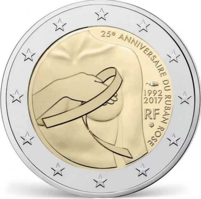 Piece 2 Euros Commemorative France 2017 Lutte Contre Cancer Du Sein Ruban Rose